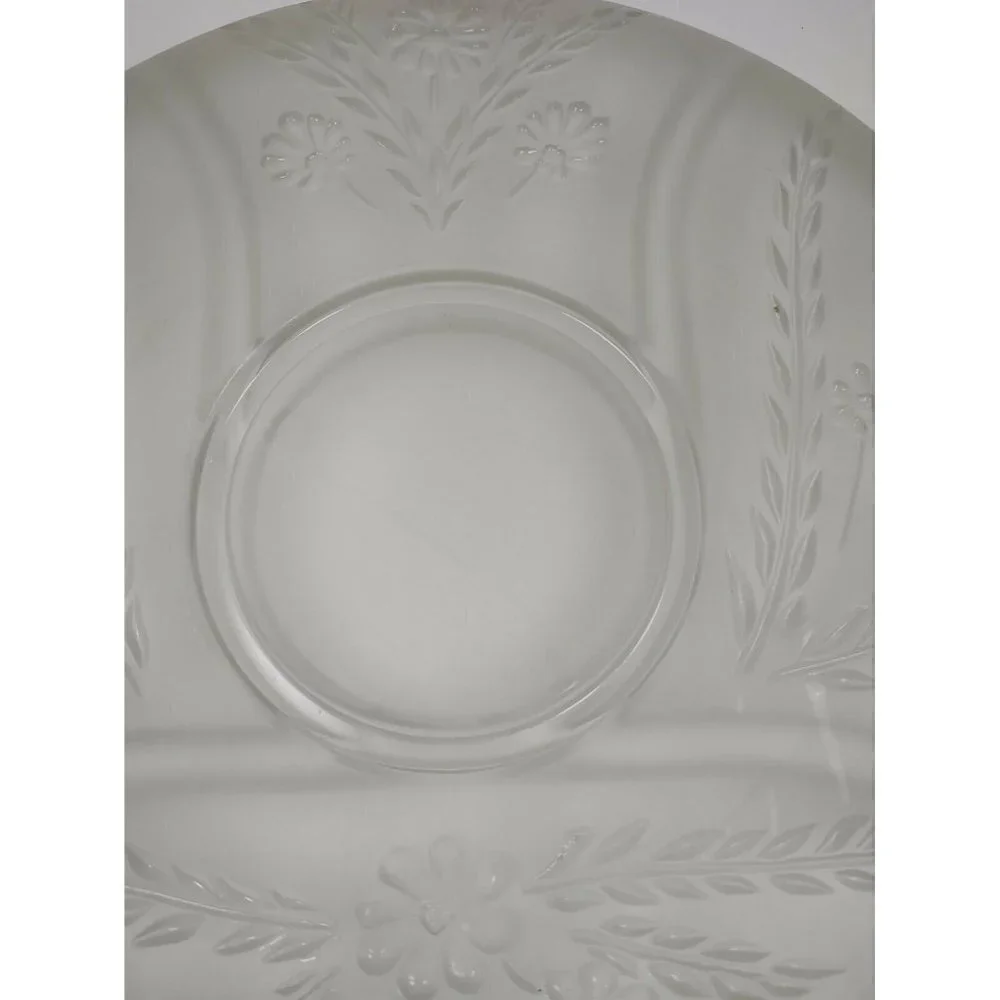 Vintage Large Frosted Glass Carved Flowers & Leaves 4 Slots Tray Serving Platter